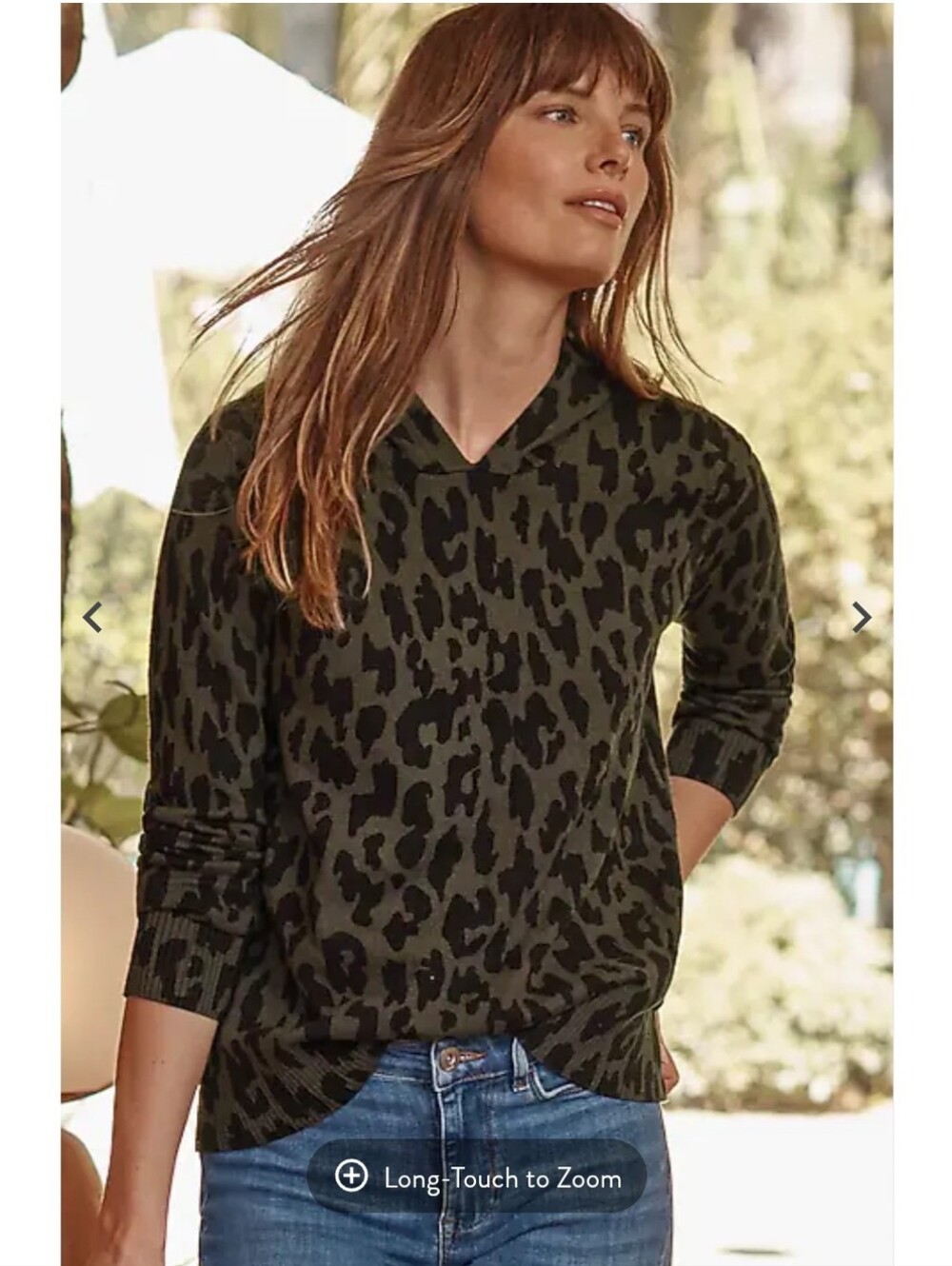 J Jill Knit Leopard Print Hoodie In artichoke heather giant leopard Size XS